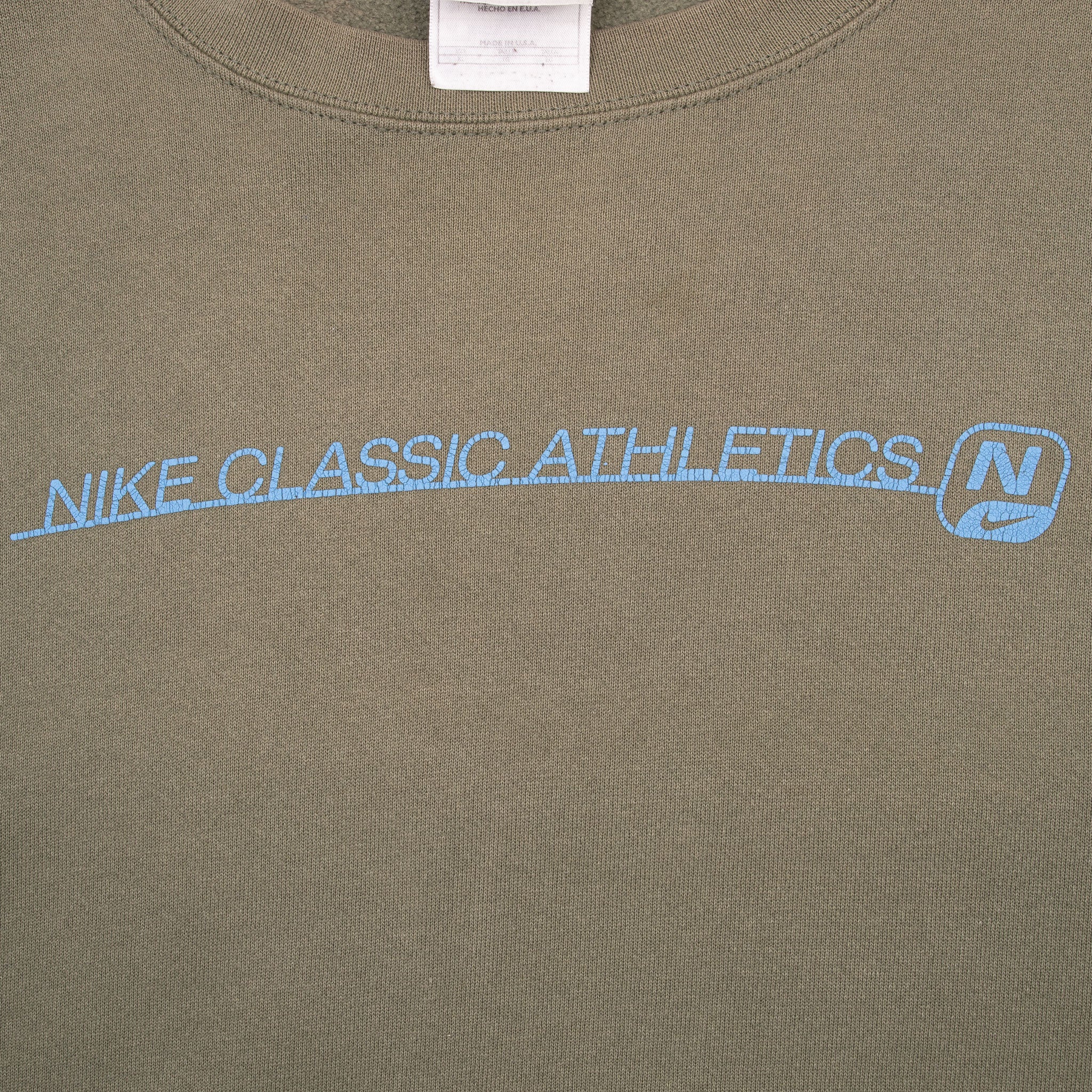 Vintage Nike Athletics Spellout Green Sweatshirt 1990S Size XL Made In Usa