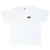 Front of white Nike basketball T-shirt with small black and orange chest graphic