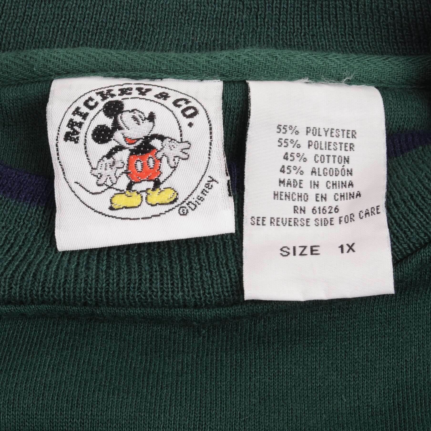 Vintage Disney Mickey Mouse Embroidered 1990S Pine Green Sweatshirt Size XL