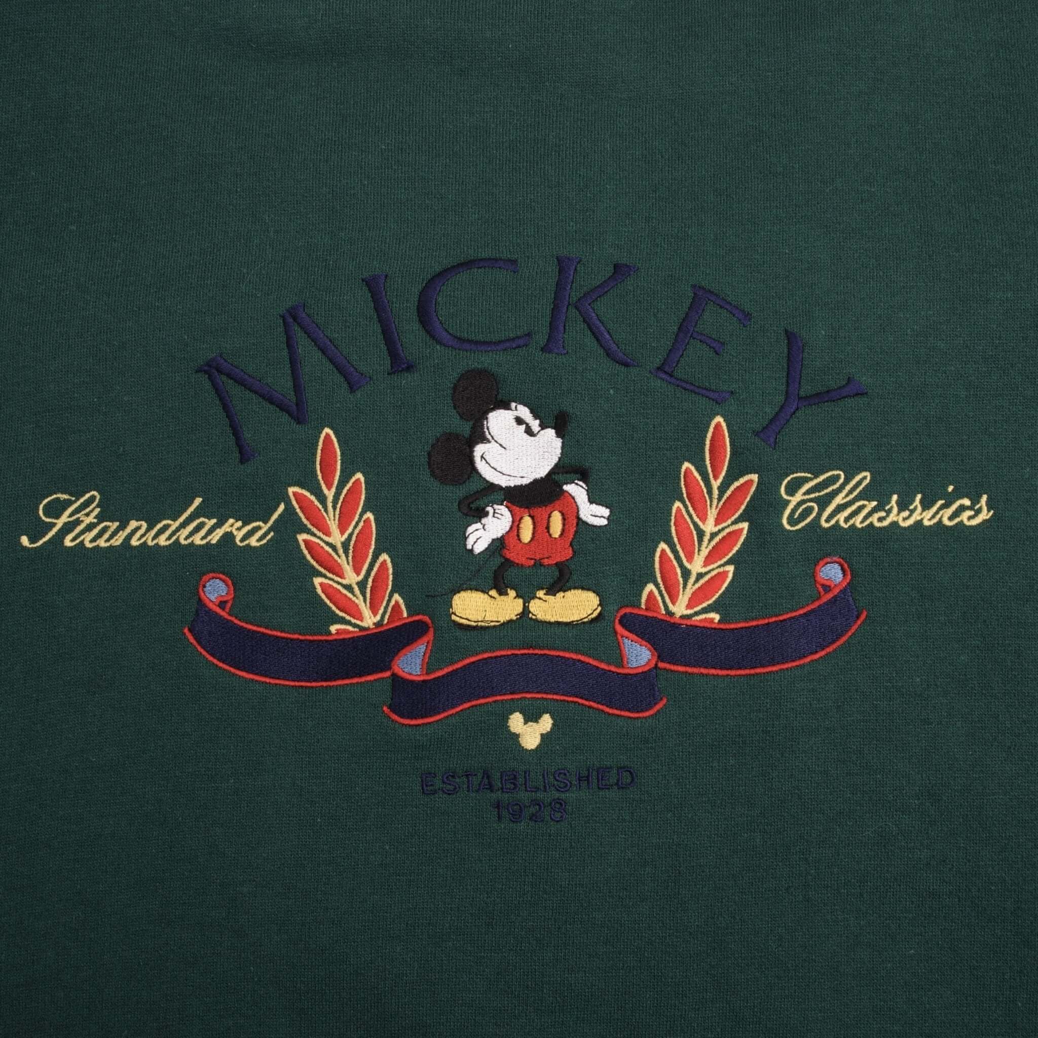 Vintage Disney Mickey Mouse Embroidered 1990S Pine Green Sweatshirt Size XL