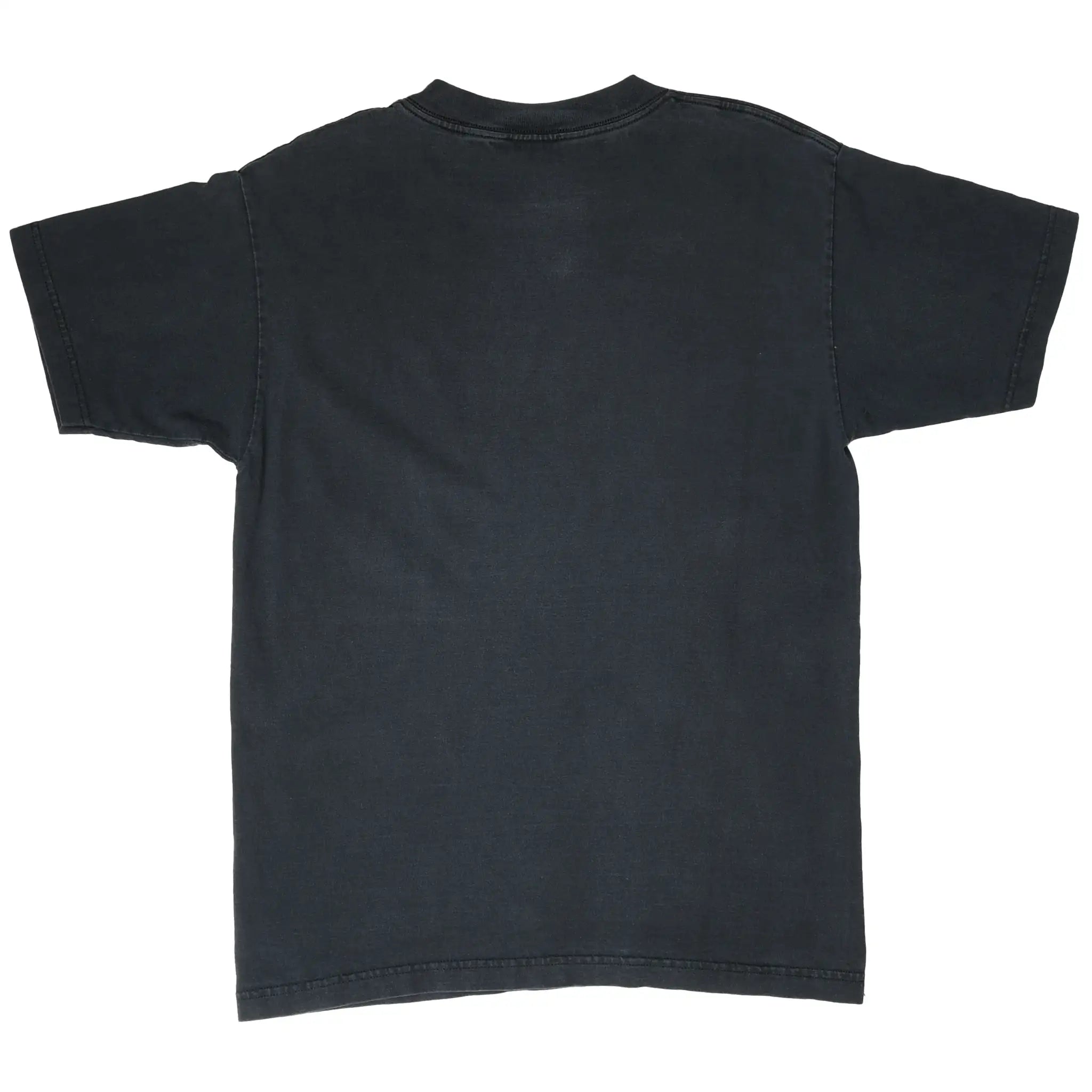 Back of plain black short-sleeve T-shirt
