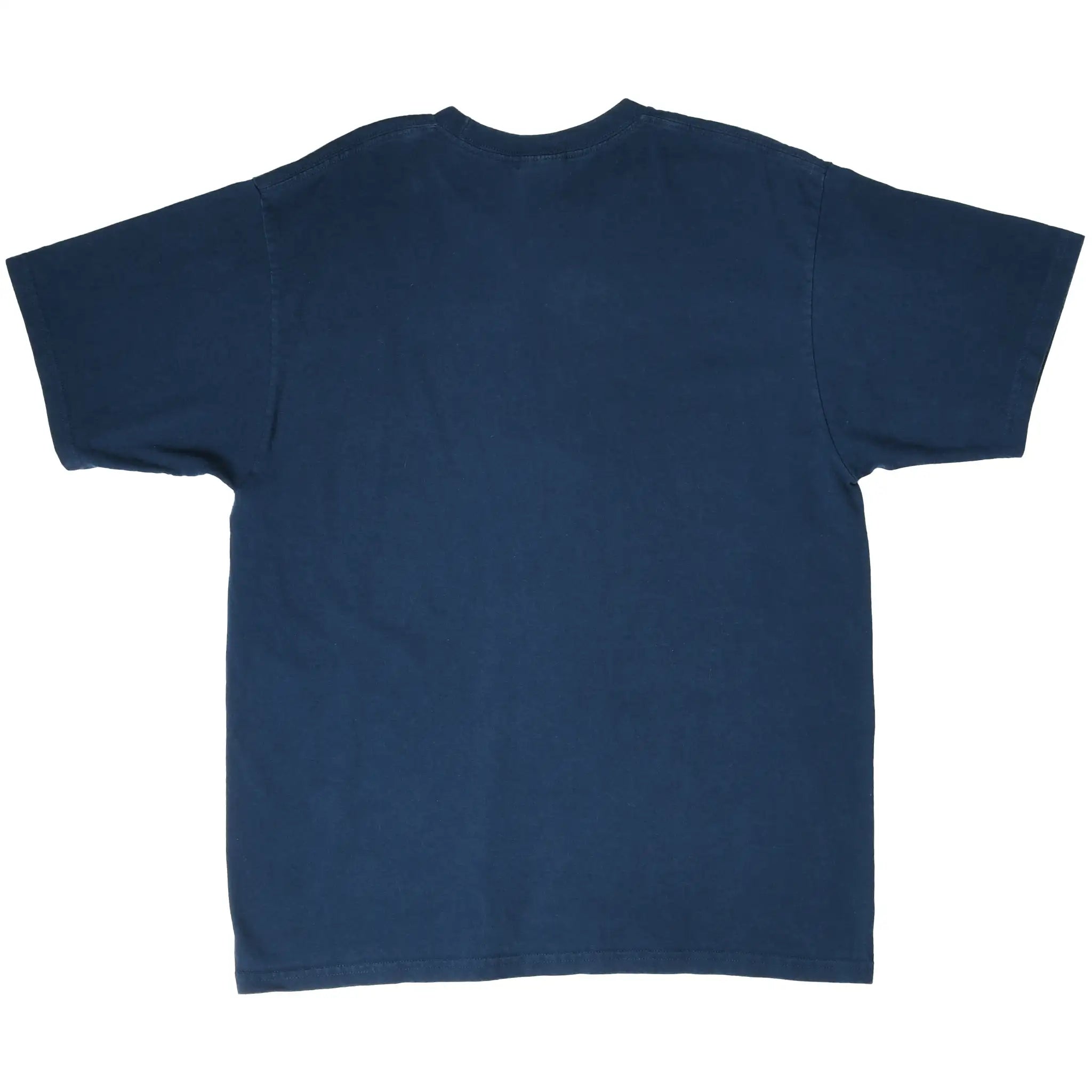 Back of navy blue Nike short-sleeve T-shirt with no graphic