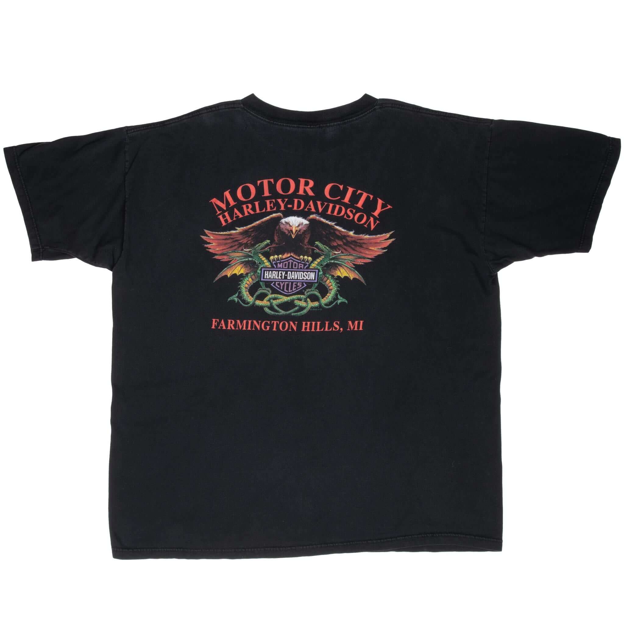 Vintage Harley Davidson Eagle Dragon Tee Shirt 2000 Size 2XL Made In Usa