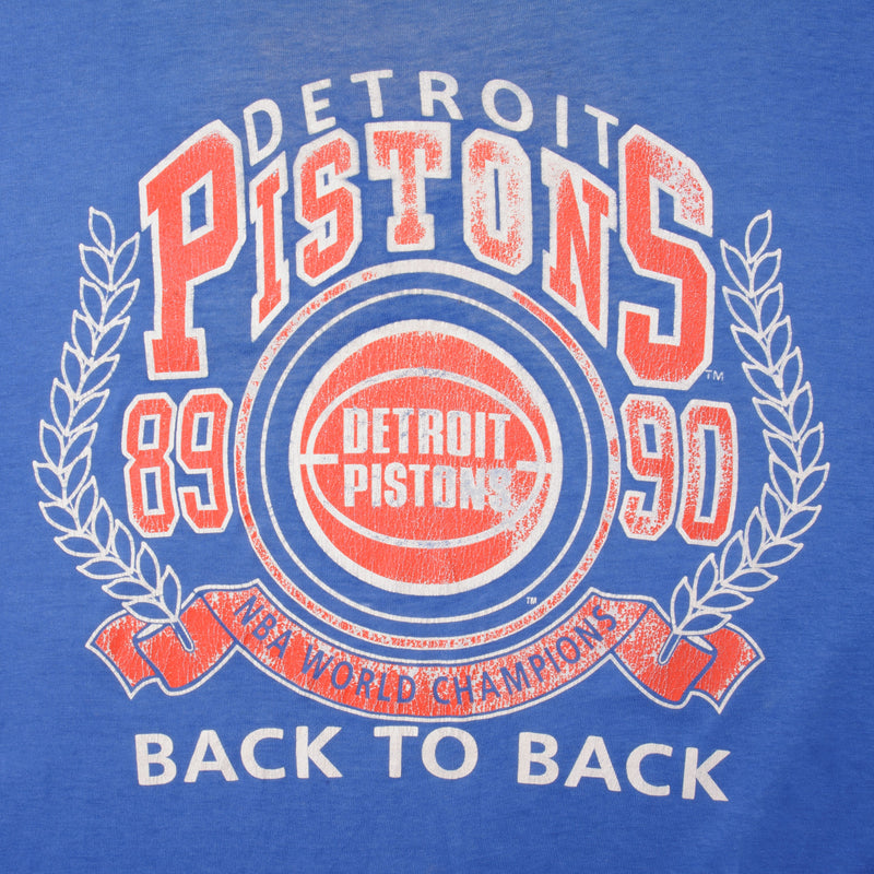Vintage NBA Detroit Pistons Back to Back NBA World Champions 1989 1990 Tee Shirt Size Large Made In USA With Single Stitch Sleeves