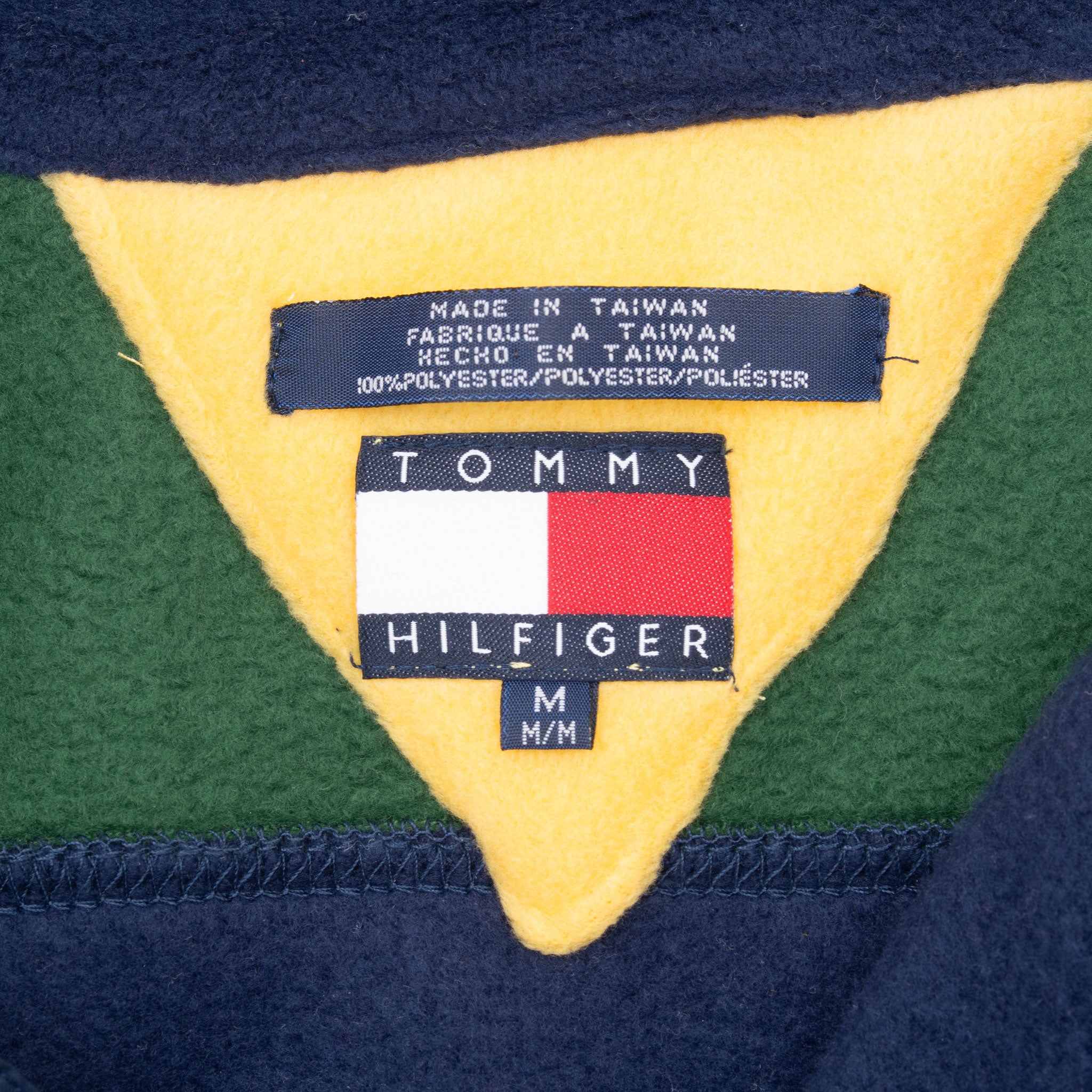 Vintage Tommy Hilfiger Blue Green Stripes Pullover Fleece Jacket 1990S Size Medium