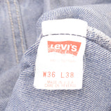 Beautiful Indigo Levis 501 jeans 1980s Made in USA with Medium Light Wash.  Size on tag 36X38 Actual Size 35X34  Back Button #552