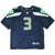 Front of navy Seattle Seahawks Russell Wilson Nike jersey with silver and green number 3