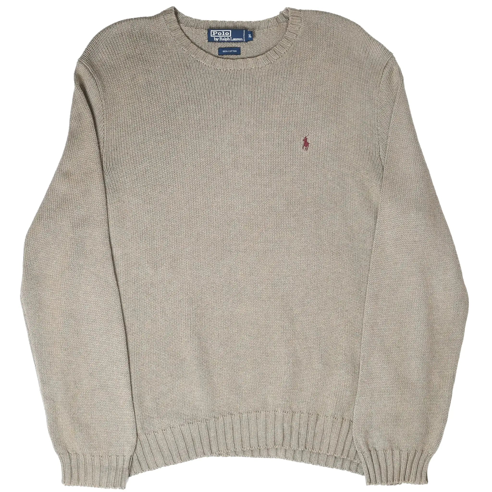 Full front view of sage green Polo Ralph Lauren knit crewneck sweater with embroidered pony