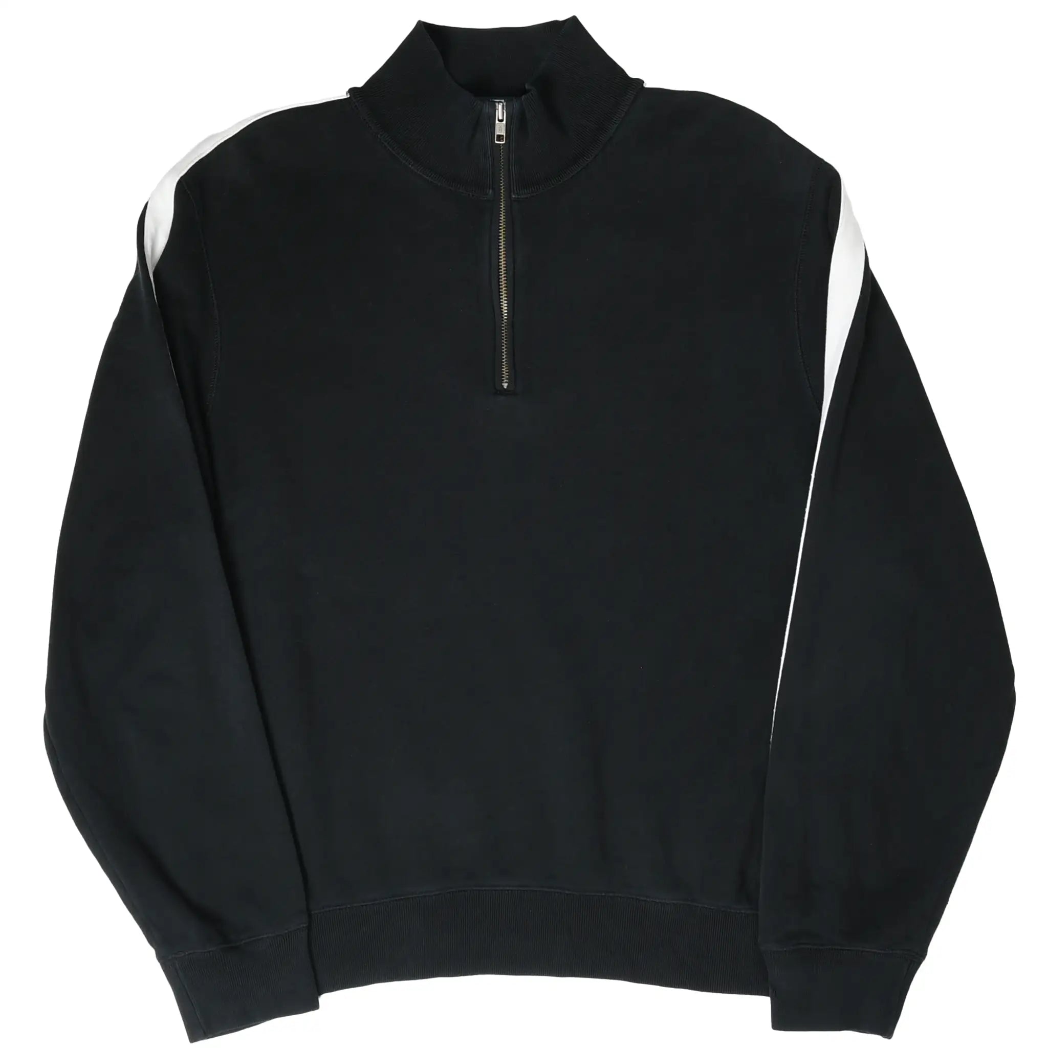 Front of black Polo Ralph Lauren quarter-zip sweatshirt with ribbed cuffs and hem