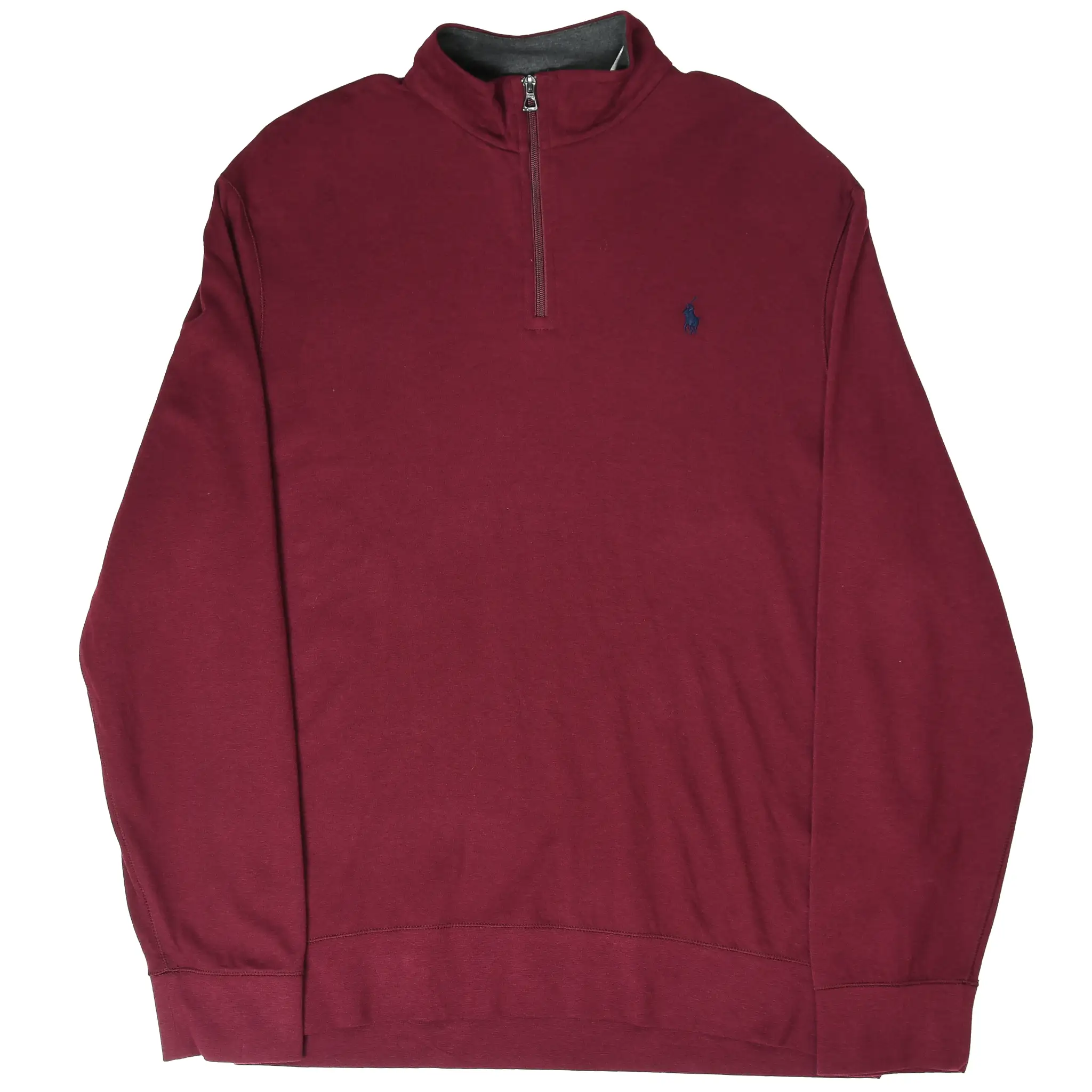 Full front view of burgundy Polo Ralph Lauren quarter-zip sweater