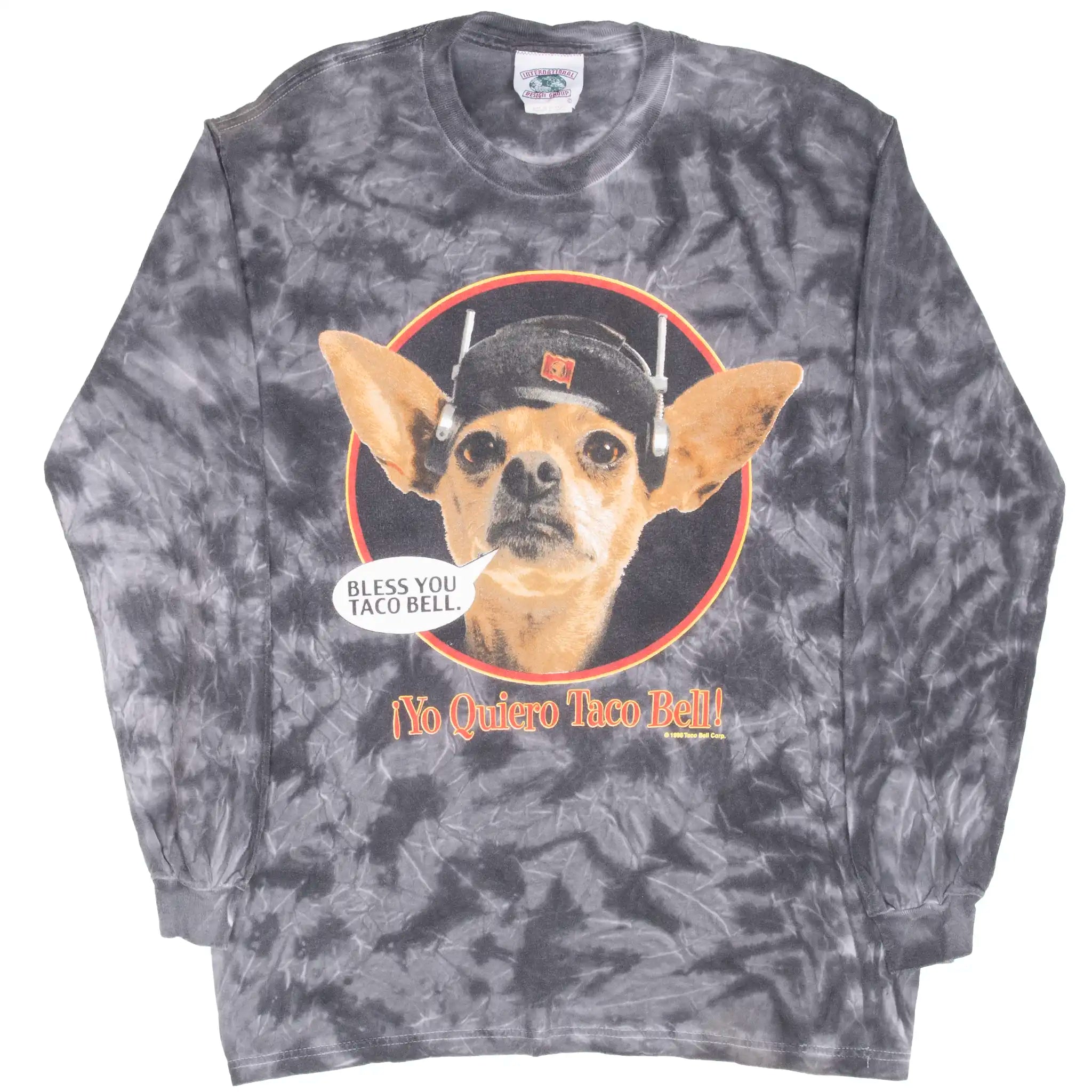 Vintage Tie Dye Taco Bell Chihuahua Long Sleeve Tee Shirt 1998 Size Medium Made In usa
