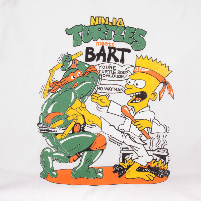 Vintage Bart Simpson X Ninja Turtles Tee Shirt 1990S Size Large Made In USA With Single Stitch Sleeves