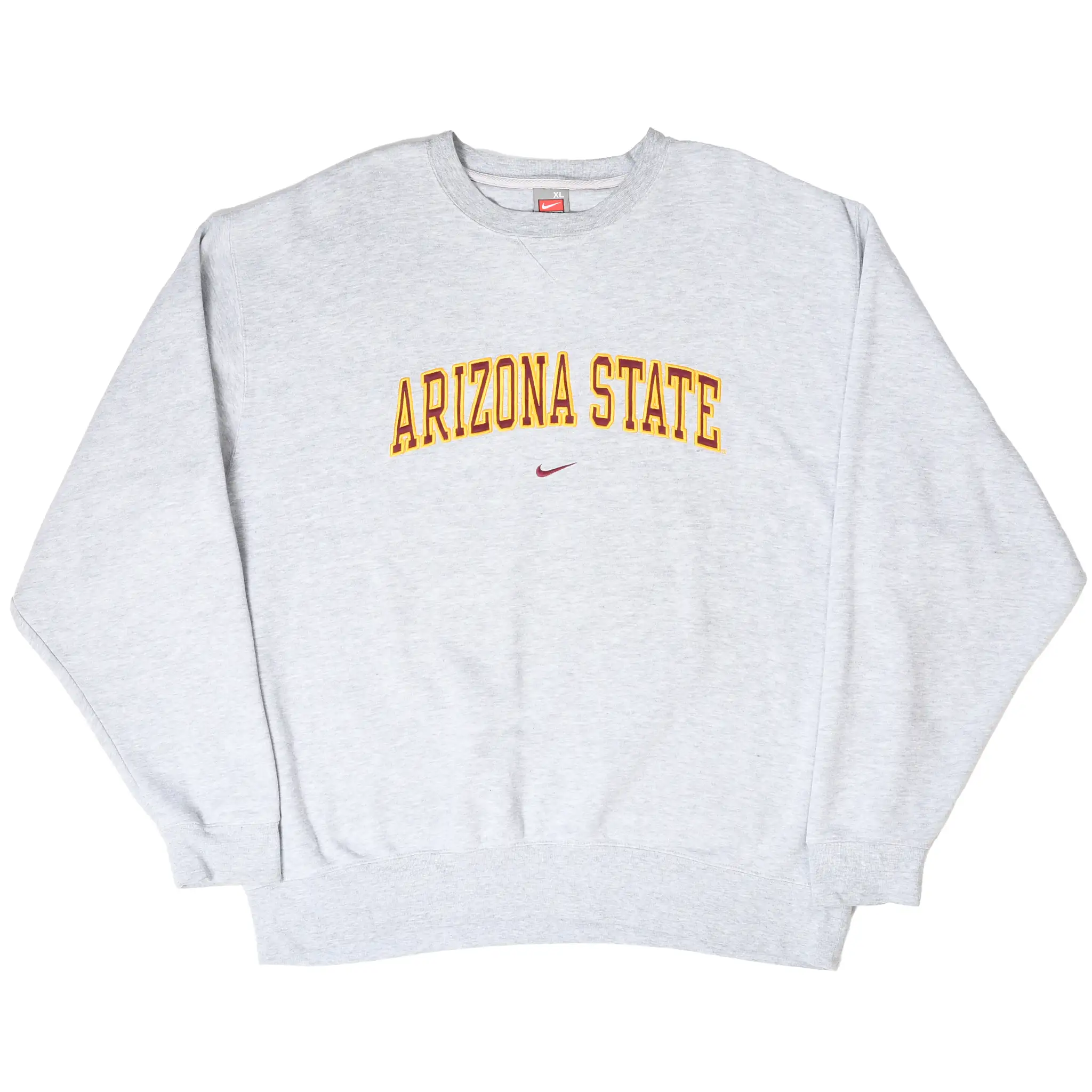 Full front of gray Nike Arizona State crewneck sweatshirt with center Swoosh