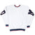 Back of white MGM Grand sweatshirt with navy and red trim and lettering across the sleeves