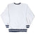 Back of gray Champion sweatshirt with navy striped collar, cuffs, and waistband