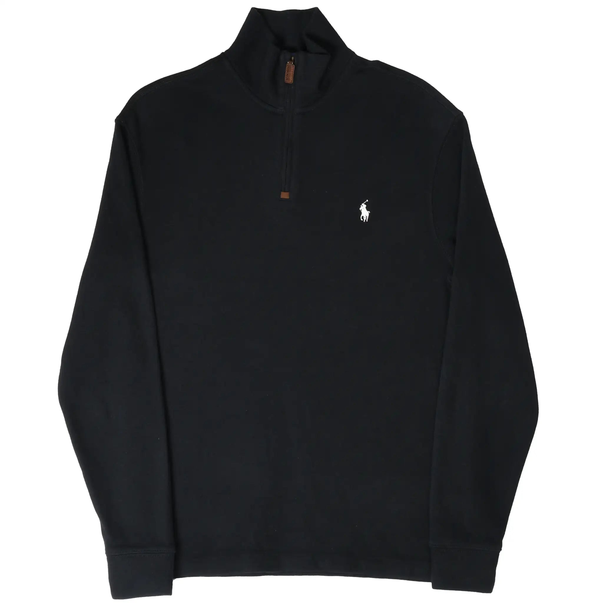 Front view of black Polo Ralph Lauren quarter-zip sweater