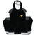 Front view of black Starter velvet zip hoodie with hood, color-block sleeves, and gold 71 embroidery