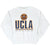 Front of white UCLA Bruins sweatshirt with bear mascot and navy-and-gold lettering