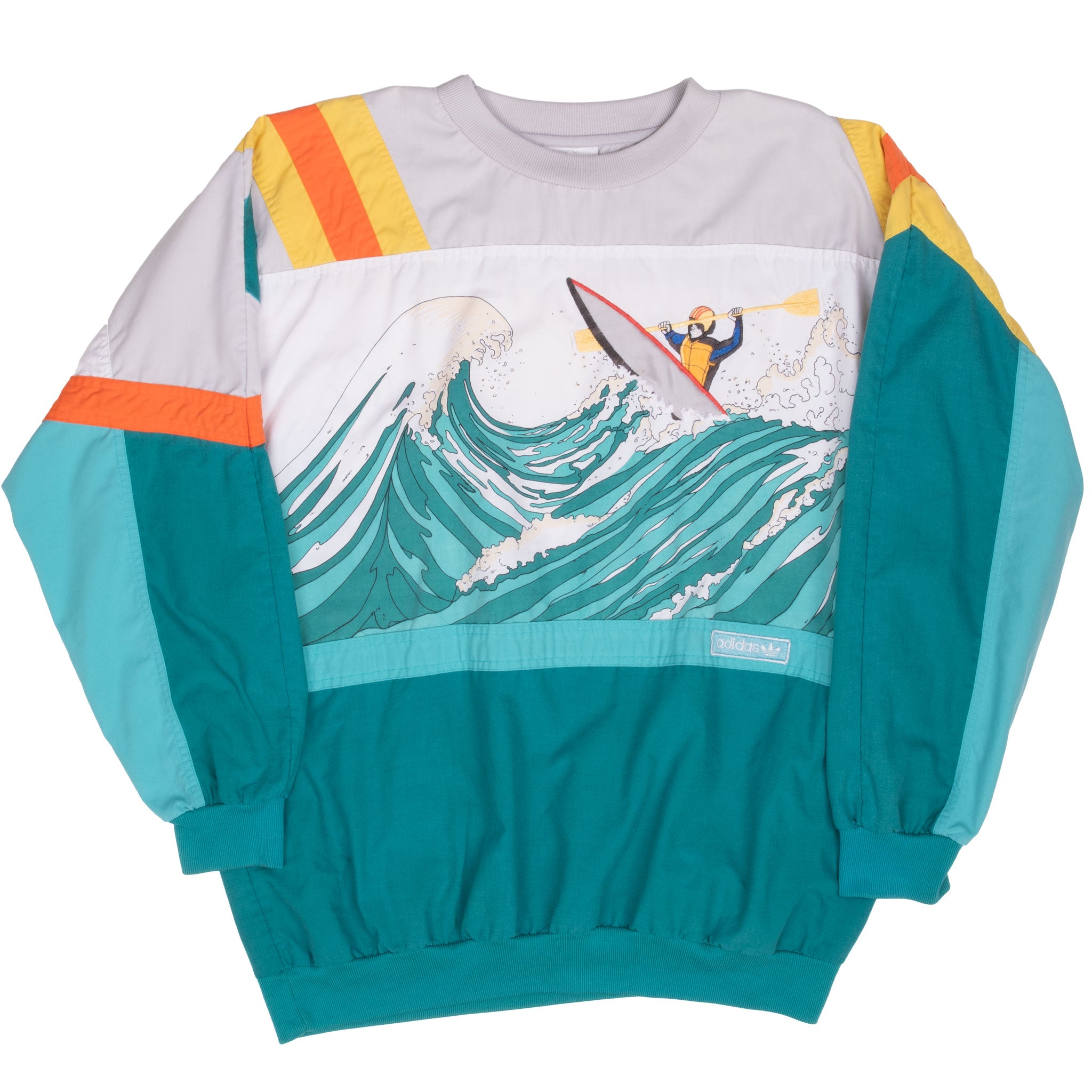 Vintage Adidas Devil's Toenails Amuza River Kayaking All Over Print Sweatshirt Size XL 1970S
