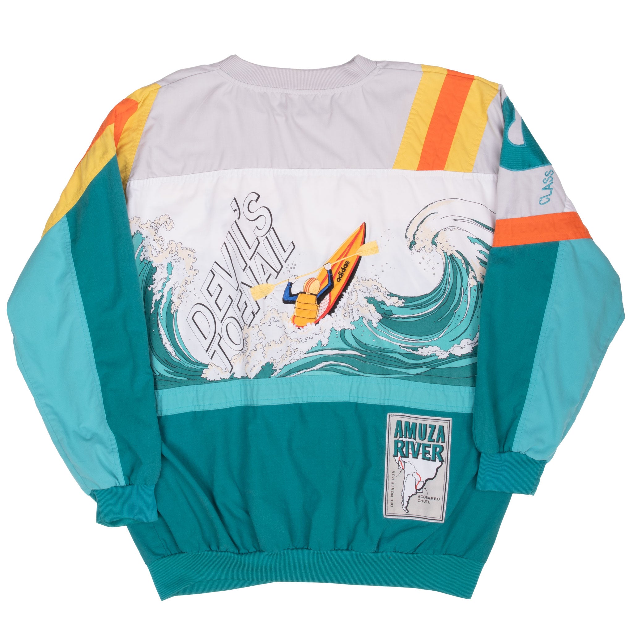 Vintage Adidas Devil's Toenails Amuza River Kayaking All Over Print Sweatshirt Size XL 1970S