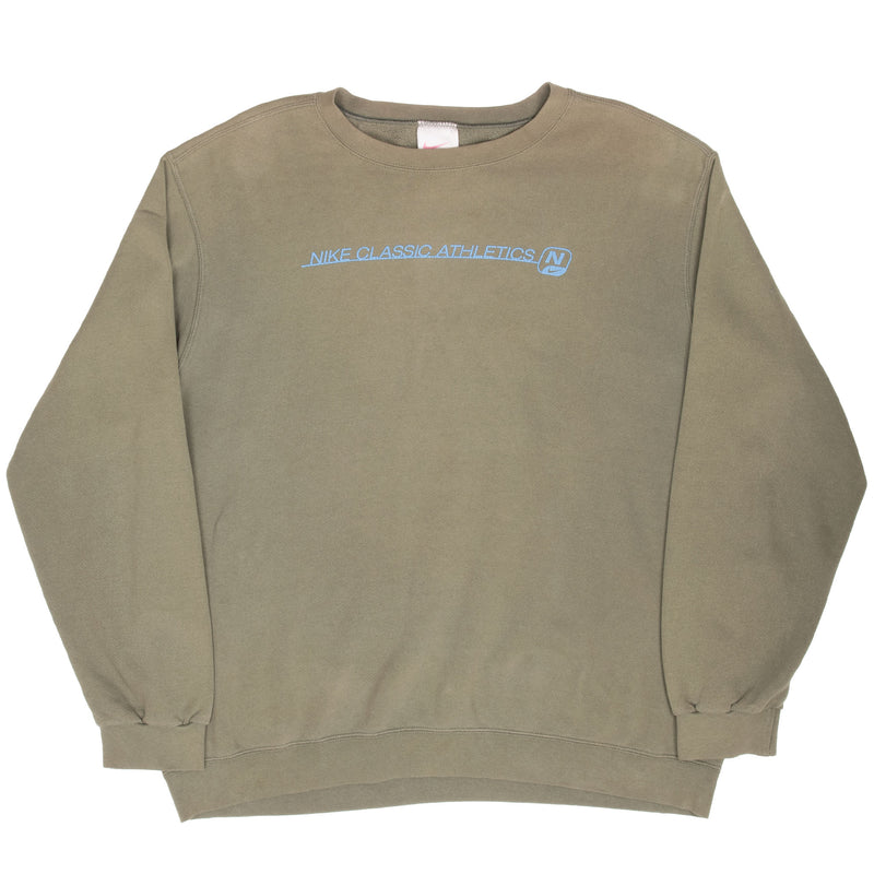 Vintage Nike Athletics Spellout Green Sweatshirt 1990S Size XL Made In Usa