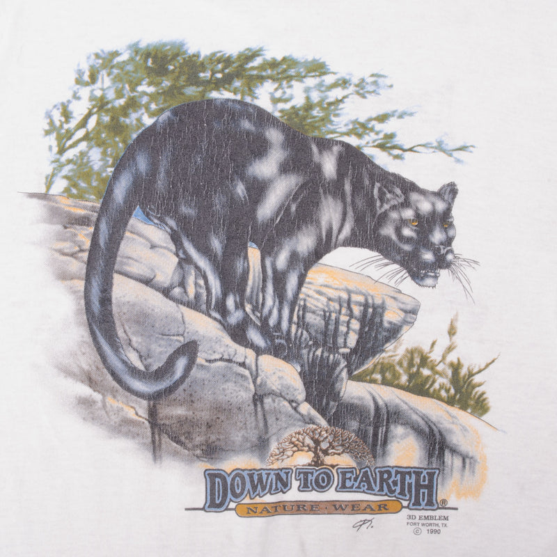 Vintage 3D Emblem Down To Earth Black Panther Tee Shirt 1990 Size Medium Made In USA With Single Stitch Sleeves