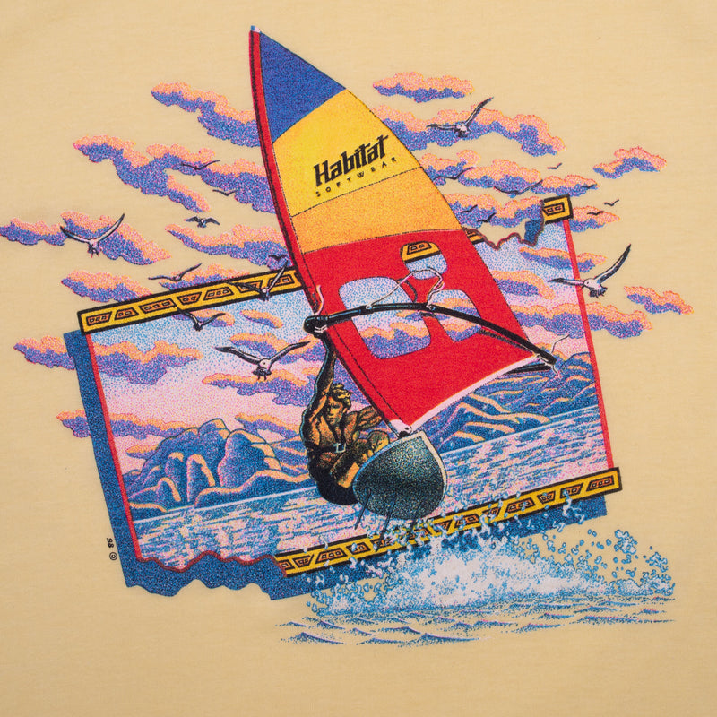 Vintage Windsurfing Habitat Sportwear 1985 Tee Shirt Size Small Made In Usa With Single Stitch Sleeves