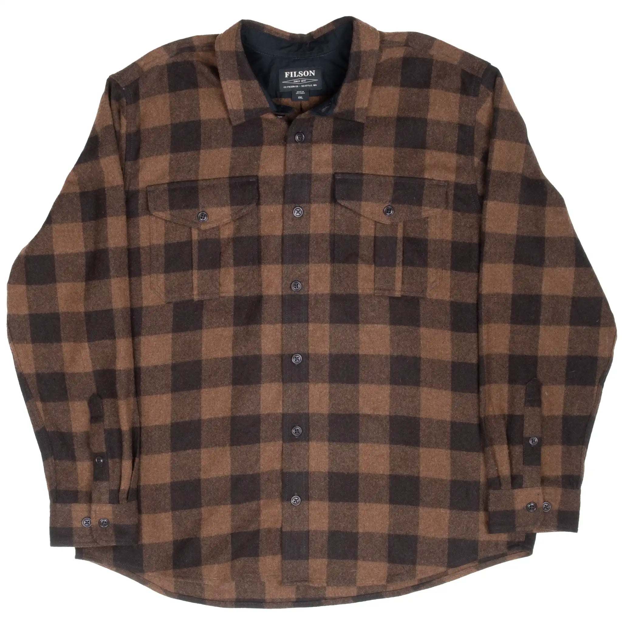 Vintage Cc Filson Brown Black Plaid Wool Flannel Shirt 2000S Size 2Xl