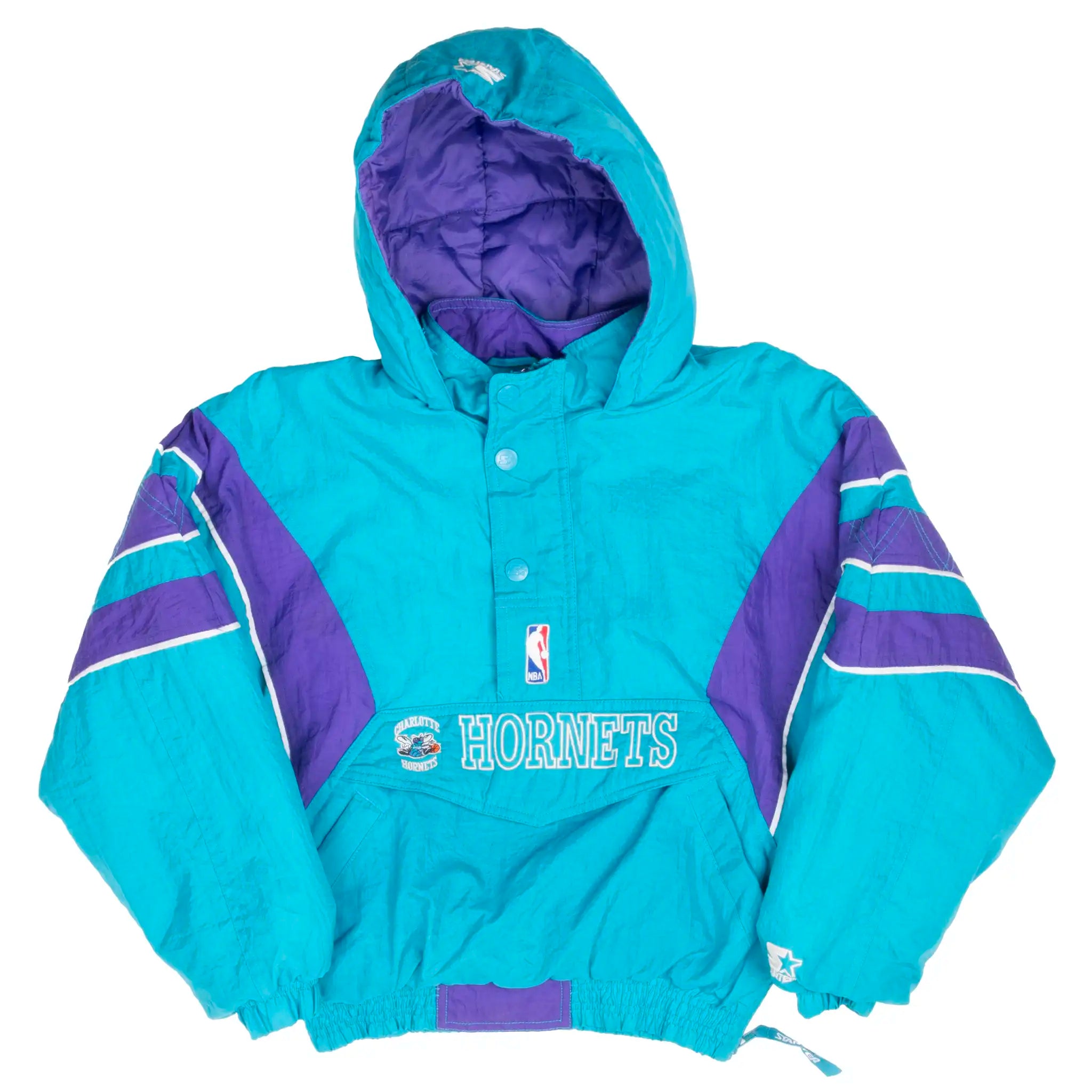VINTAGE NBA CHARLOTTE HORNETS 1990S HEAVY PULLOVER STARTER JACKET MEDIUM YOUTH