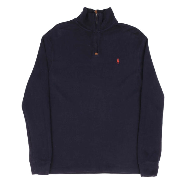 Vintage Polo Ralph Lauren Navy Blue Quarter 1/4 Zip Sweater 1990s Size Medium