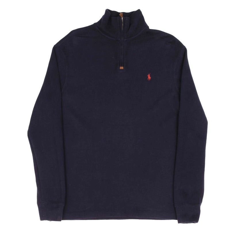 Vintage Polo Ralph Lauren Navy Blue Quarter 1/4 Zip Sweater 1990s Size Medium