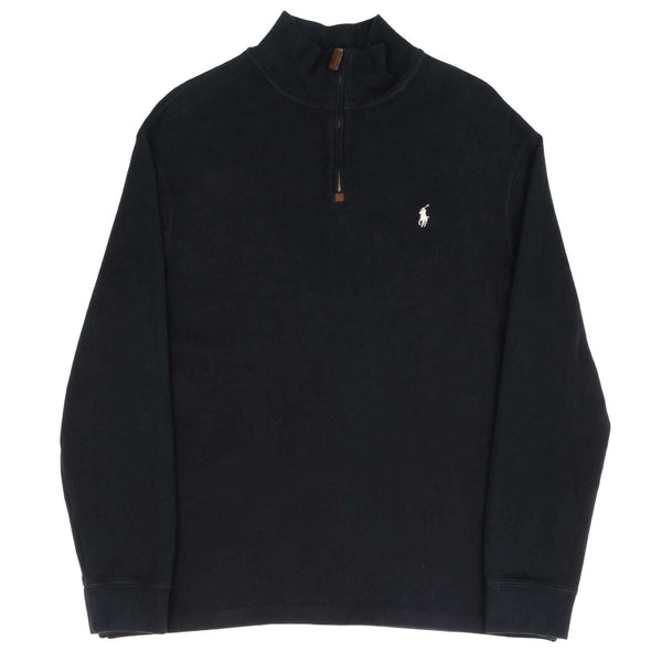 Vintage Polo Ralph Lauren Black Quarter 1/4 Zip Sweater 1990s Size XL