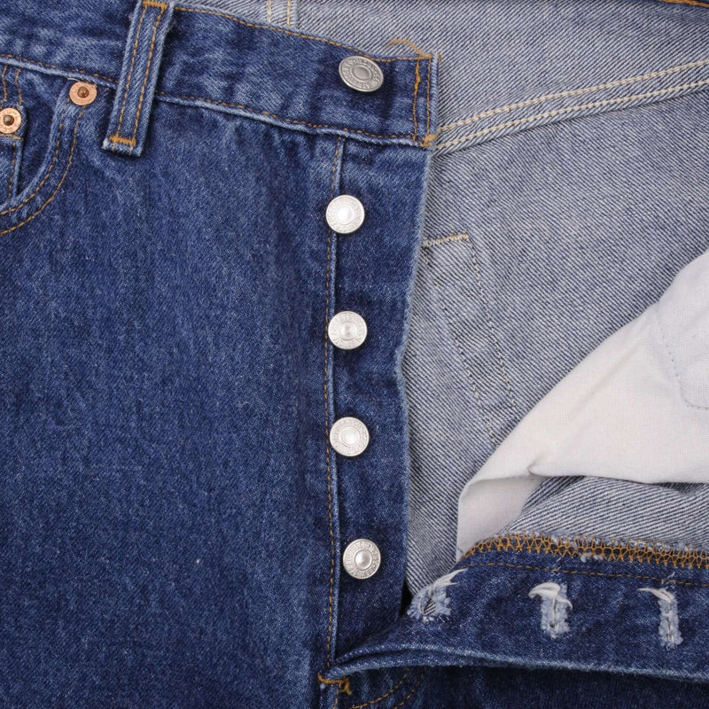 Beautiful Indigo Levis 501 Jeans 1990s Made in USA with Medium Dark Wash.  Size on tag 35X30 Actual Size 34X29  Back Button #524A