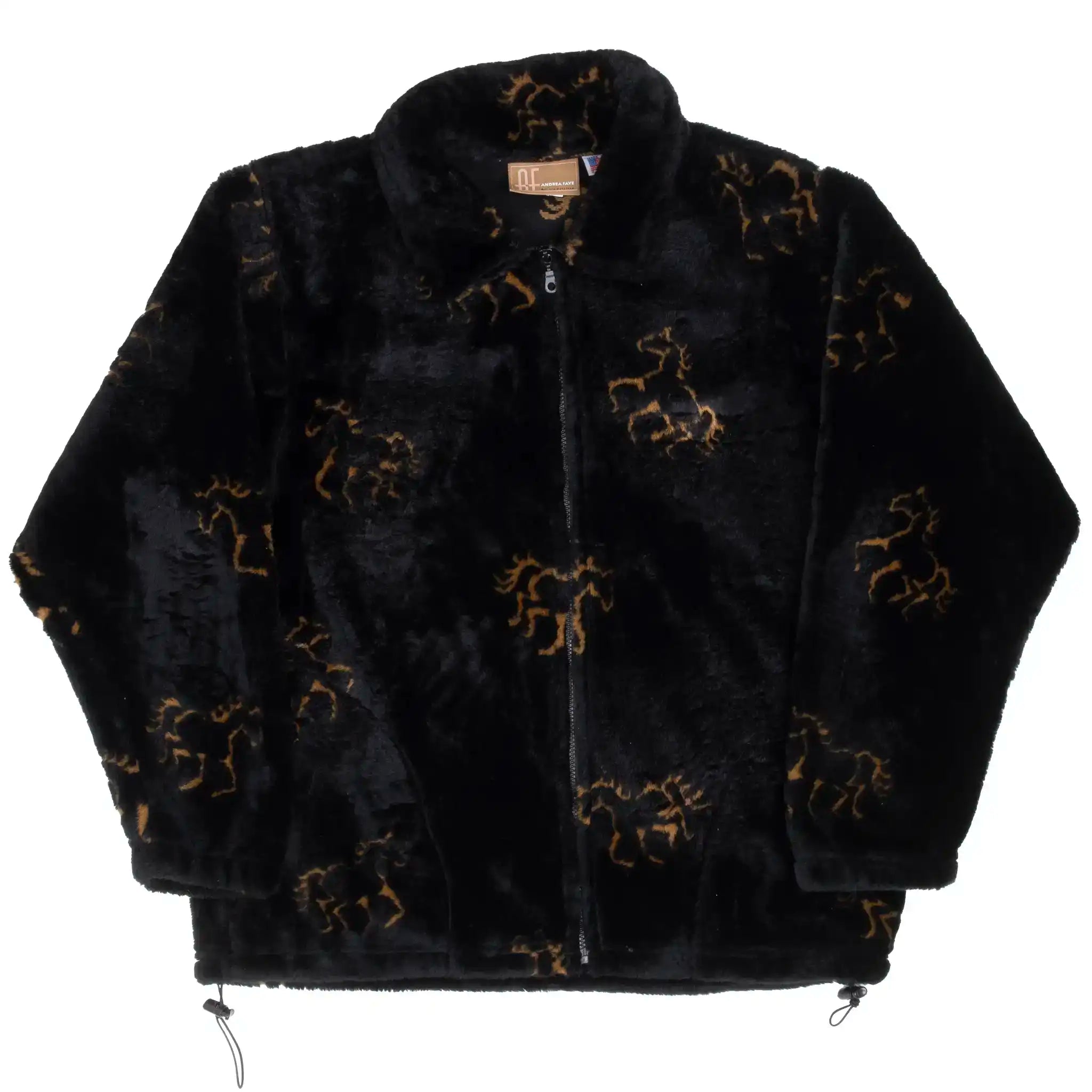 VINTAGE ANIMAL PRINT HORSE FLUFFY FLEECE JACKET 1990S LARGE MADE IN USA