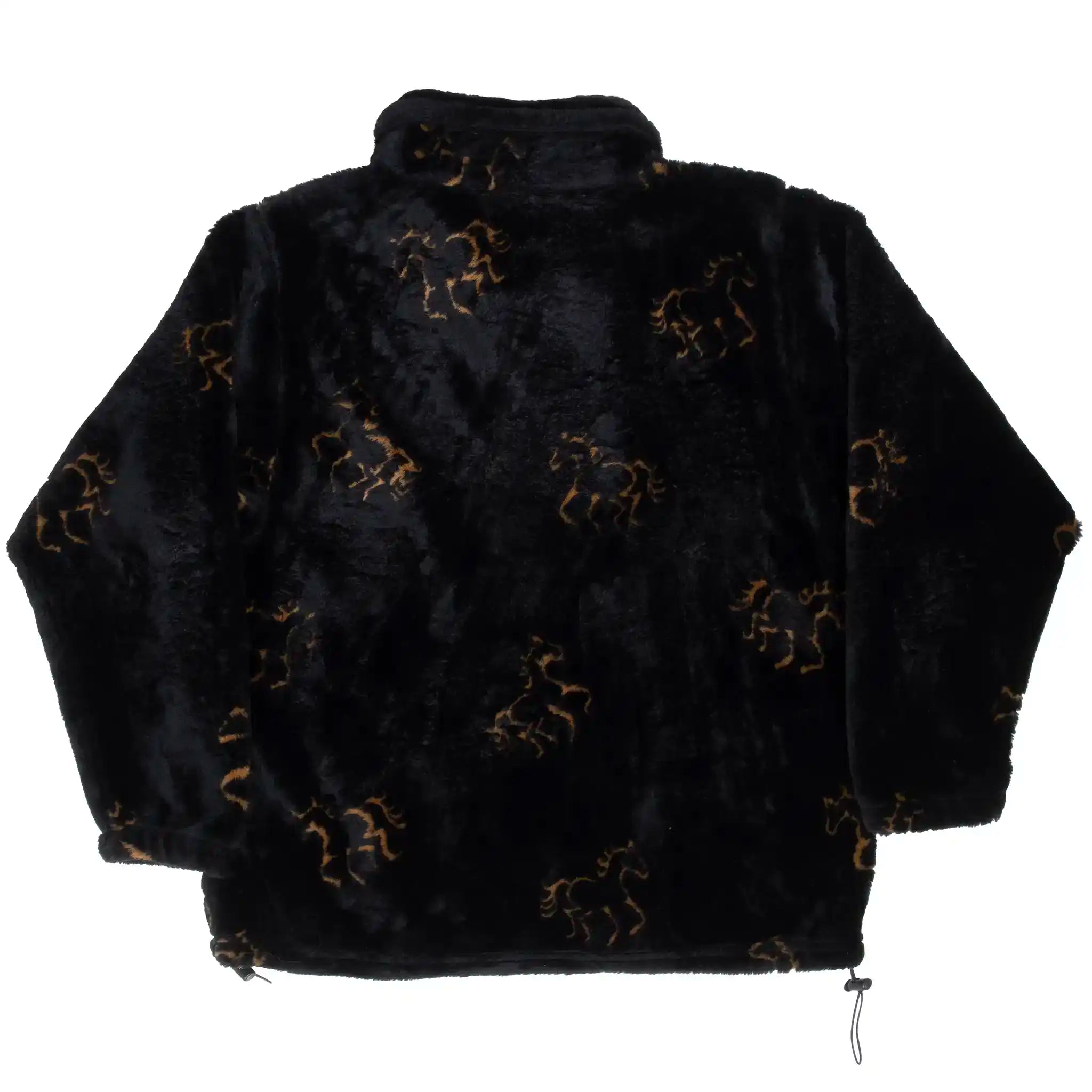 VINTAGE ANIMAL PRINT HORSE FLUFFY FLEECE JACKET 1990S LARGE MADE IN USA