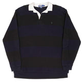 VINTAGE POLO RALPH LAUREN BLACK & BLUE STRIPE RUGBY POLO SHIRT 1990S SIZE LARGE
