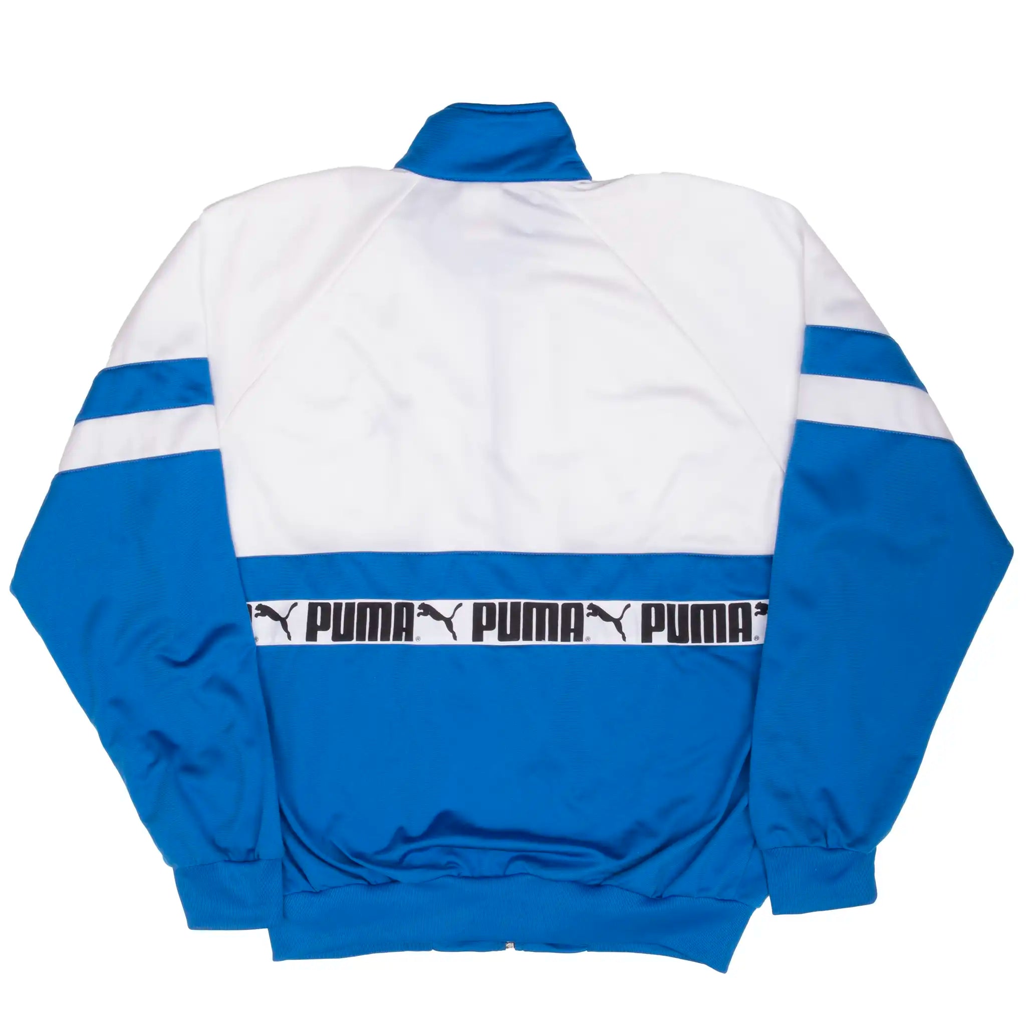 VINTAGE PUMA TRACK WHITE & BLUE JACKET 1980S LARGE