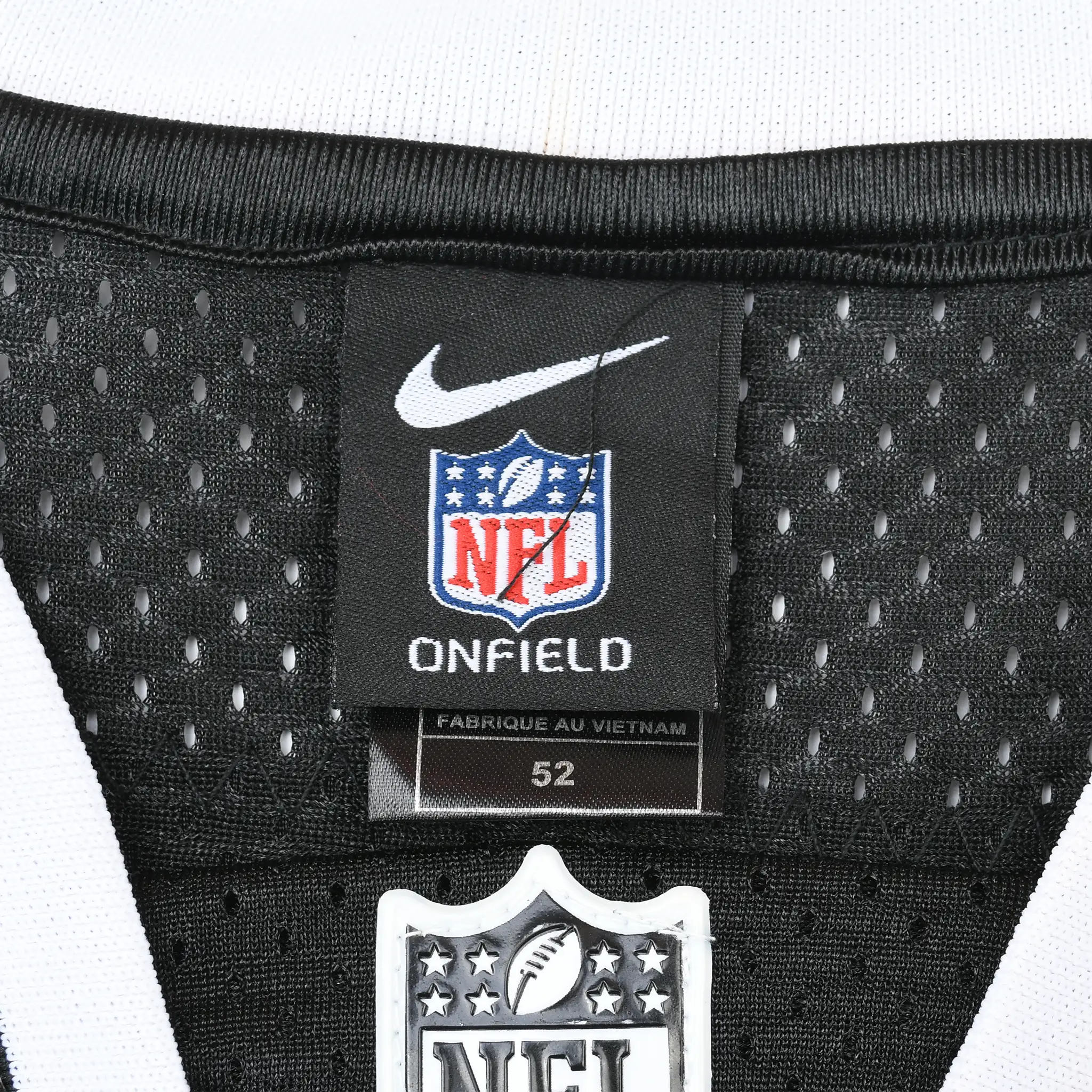Nike NFL On Field size 52 neck label inside black mesh Raiders jersey