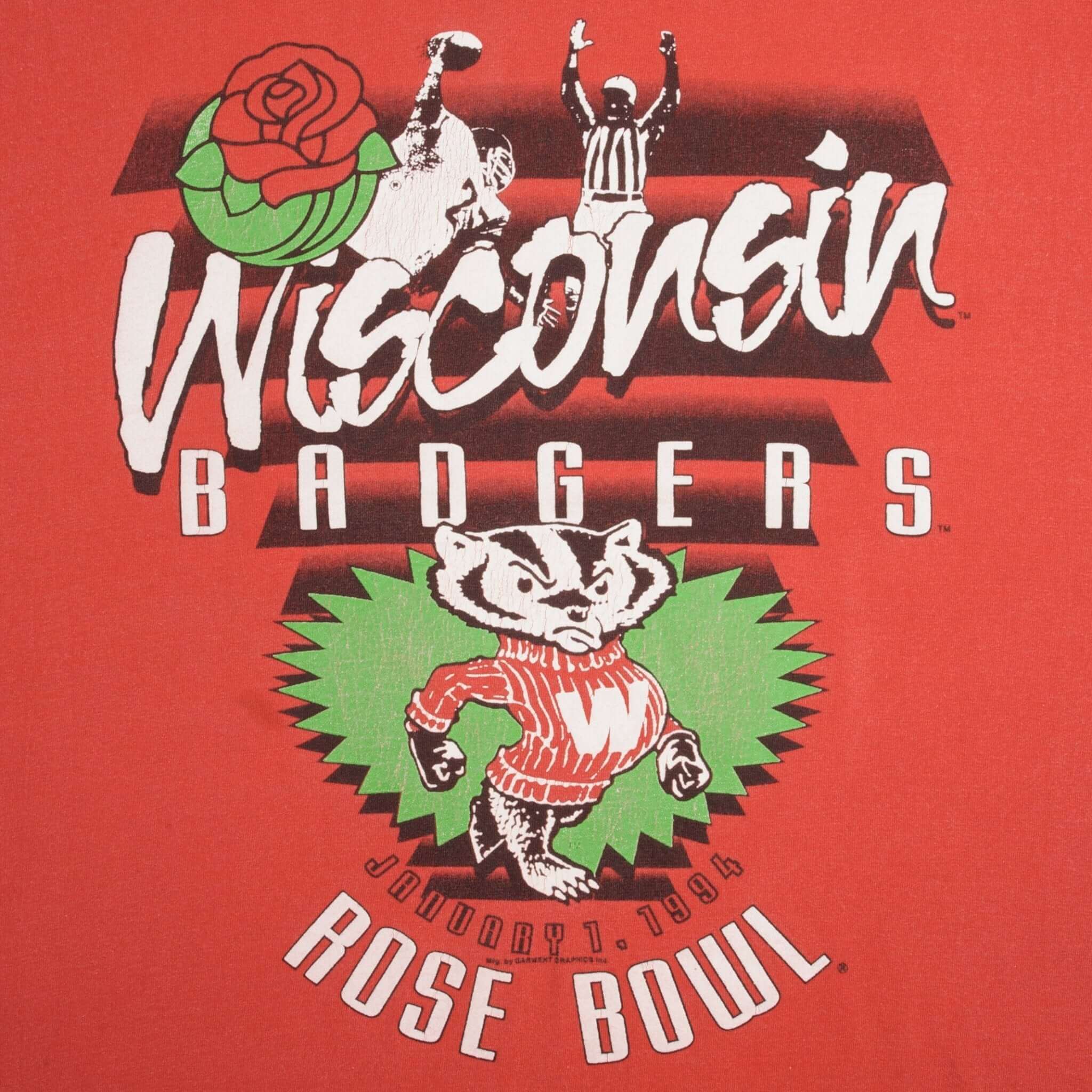 Vintage Ncaa Wisconsin Badgers Rose Bowl 1994 Tee Shirt Size Large Made In Usa