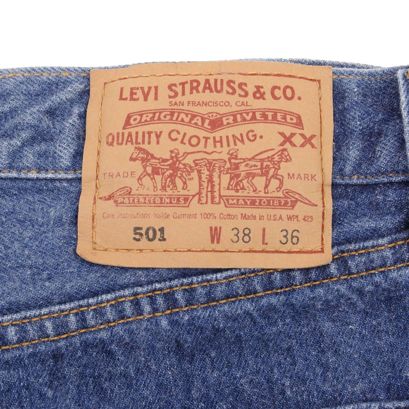 Beautiful Indigo Levis 501 1990S Jeans Made in USA with Dark Blue Wash  Size on tag 38x36 actual size 36x36 Back Button #522