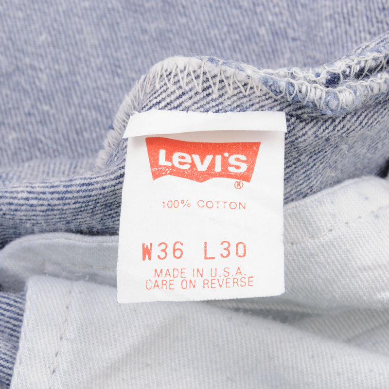 Beautiful Indigo Levis 501 Jeans 1980s Made in USA with Medium Light Wash.  Size on tag 36X30 Actual Size 35X30  Back Button #522