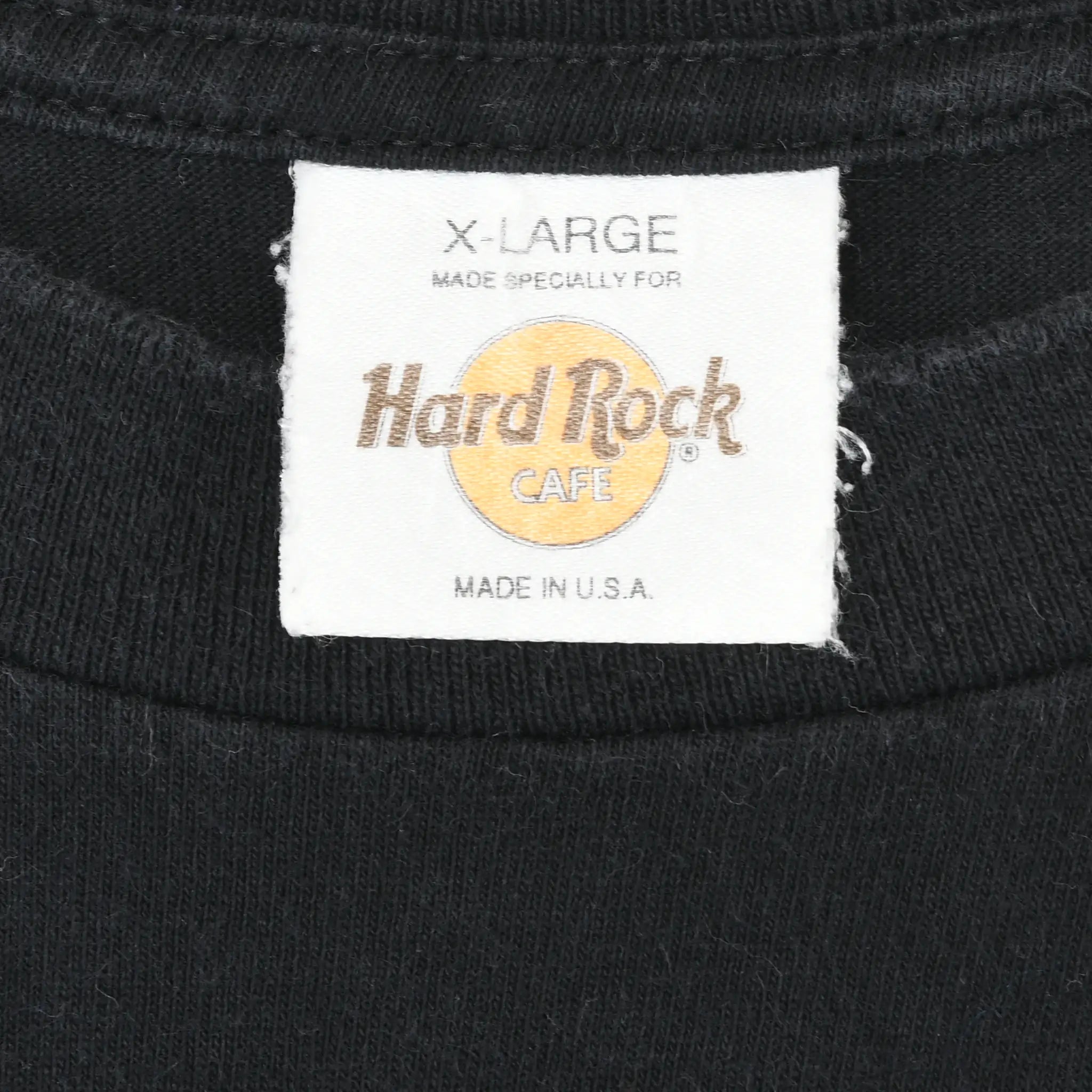 Hard Rock Cafe neck label marked X-Large and Made in U.S.A.