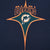 Close-up of orange and teal Miami Dolphins logo print on navy fabric