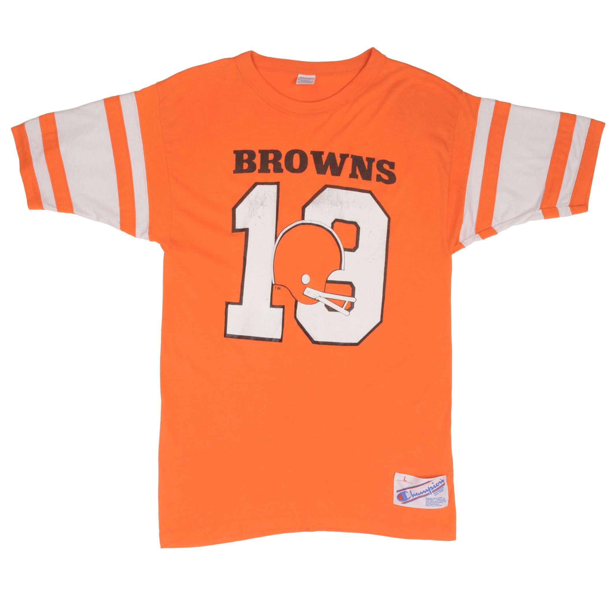 Vintage Champion NFL Cleveland Browns Tee Shirt Early 1980s-1990s Size Small Made In USA With Single Stitch Sleeves.Vintage Champion NFL Cleveland Browns #19 Tee Shirt Early 1980s-1990s Size Small Made In USA With Single Stitch Sleeves.