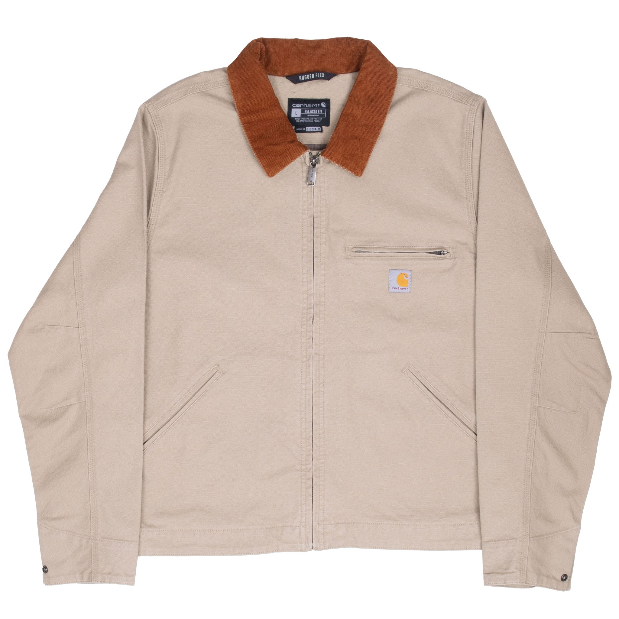 Vintage Carhartt Detroit Style Tan Jacket Corduroy Collar 106234 B73 Size Large