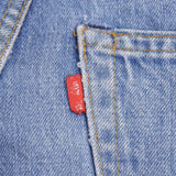 Beautiful Indigo Levis 505 Jeans Made in USA with a medium blue wash and a nice contrast between medium and light blue.  Size on Tag 32X29  Back Button #650