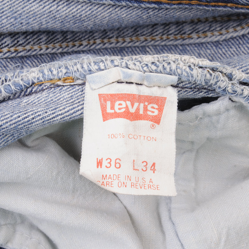 Beautiful Indigo Levis 501 Jeans 1980s Made in USA with Light Wash With Light Whiskers  Size on tag 36X34 Actual Size 35X33  Back Button #553