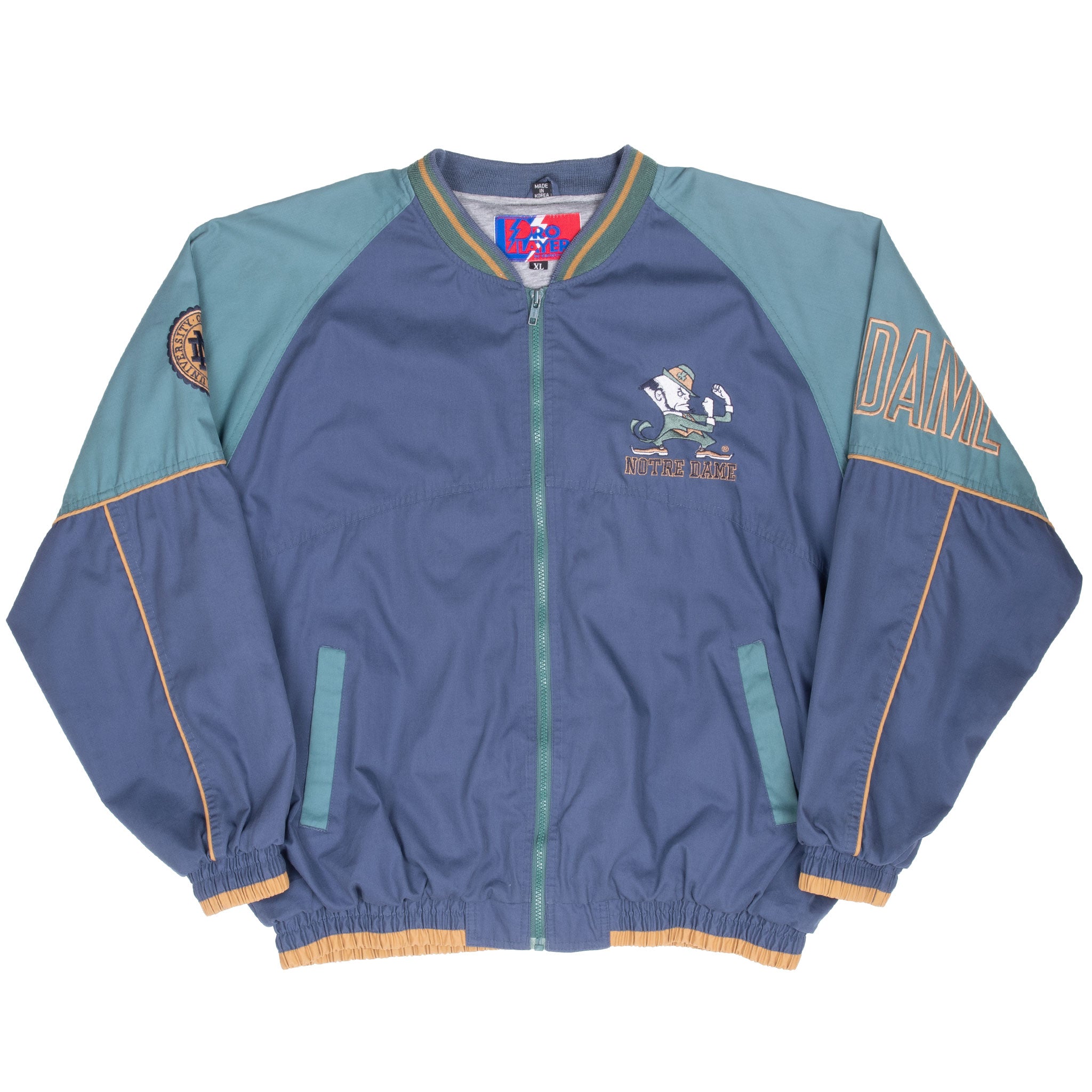 Vintage Ncaa Notre Dame Fighting Irish Pro Player Bomber Jacket 1990S Size XL