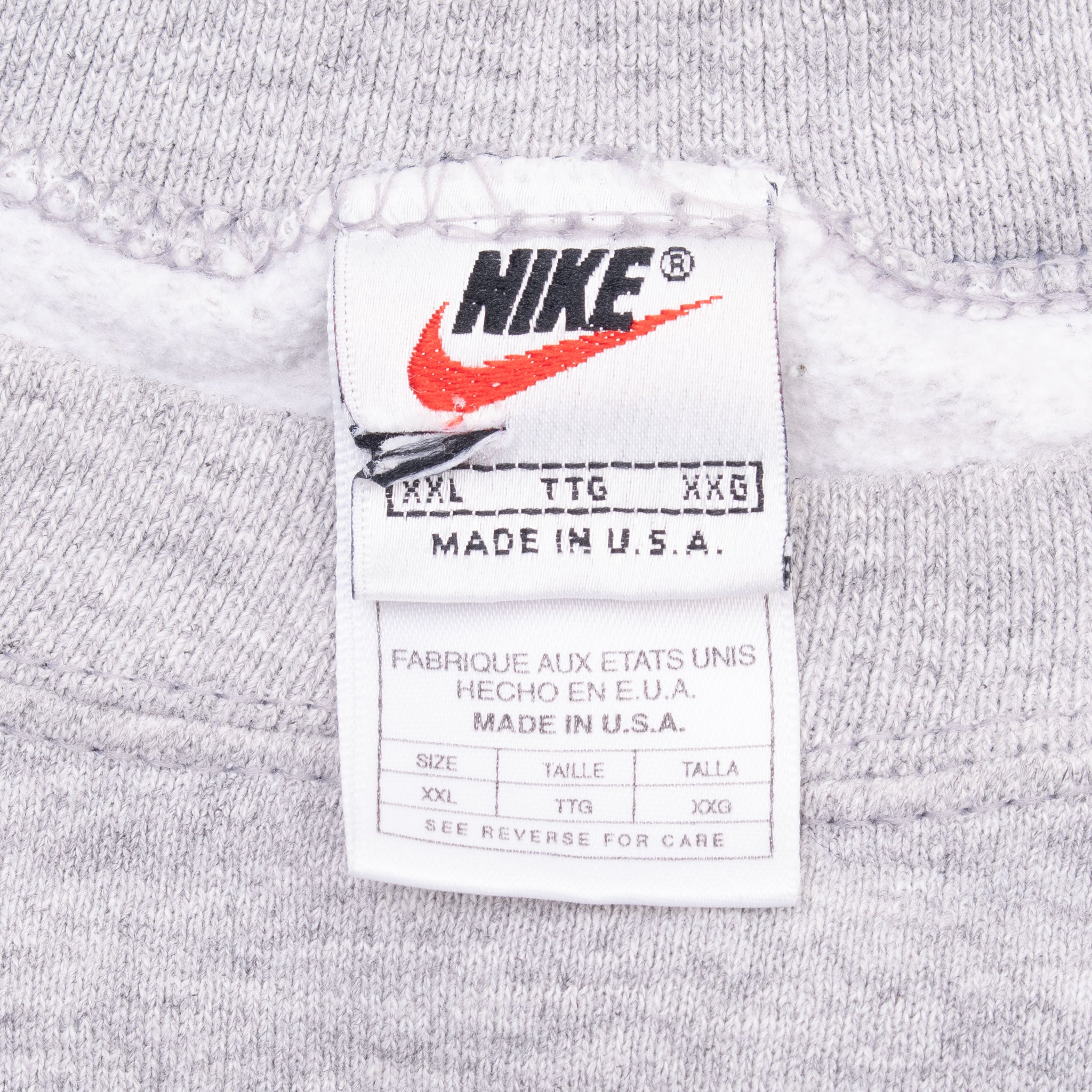 Vintage Nike Classic Swoosh Grey Sweatshirt 1990S Size 2XL Made In Usa