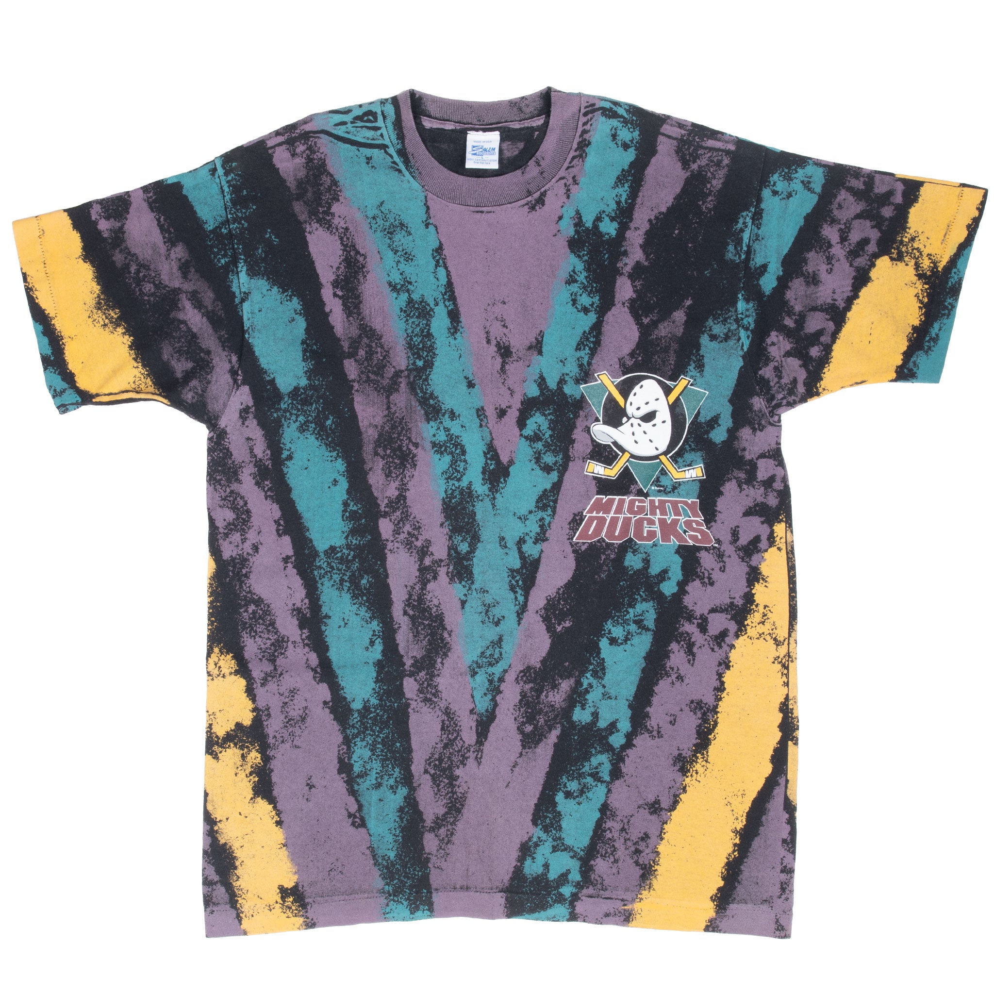 Vintage Nhl Anaheim Mighty Ducks Tie Dye Tee Shirt 1990S Large Made In Usa With Single Stitch